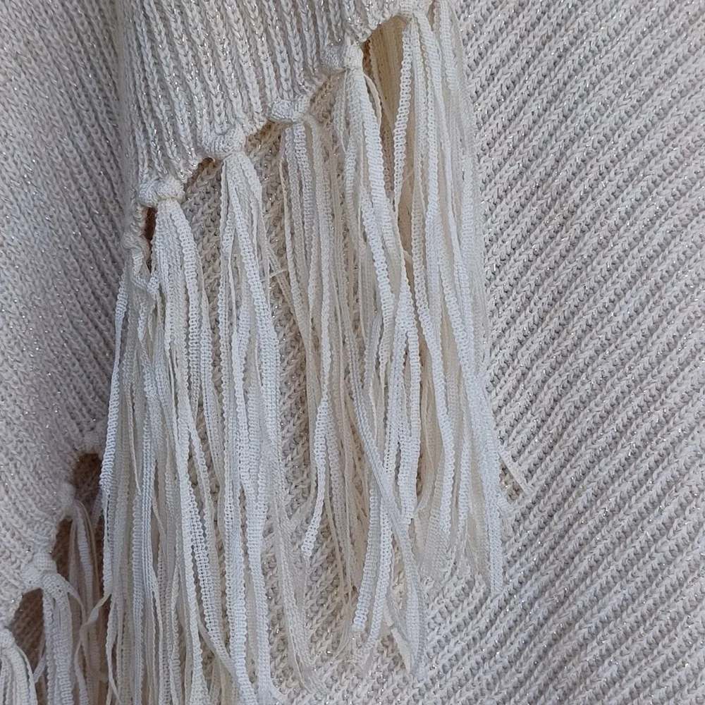 Lilly Pulitzer Cream Metallic Knit Waterfall Fringe Cardigan Vest Large Womens‎